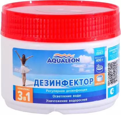 Дезинфицирующее средство медленный хлор Комплекс таб. 200\400 г Aqualeon