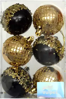 Набор шаров 6 см 6 шт черный с золотом 058D-3134D