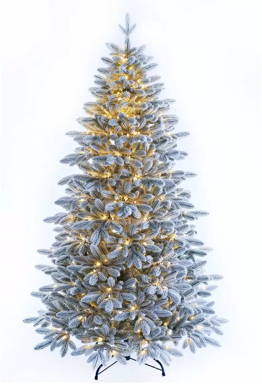 Ель 210 см 1095 веток Алиса заснеженная с лампочками Россия