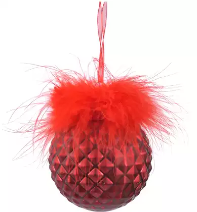 Новогодний шар 8 см стекло перья Rf70