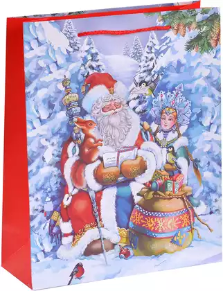 Пакет новогодний 32х26х10см Дед Мороз со Снегурочкой YM23-3