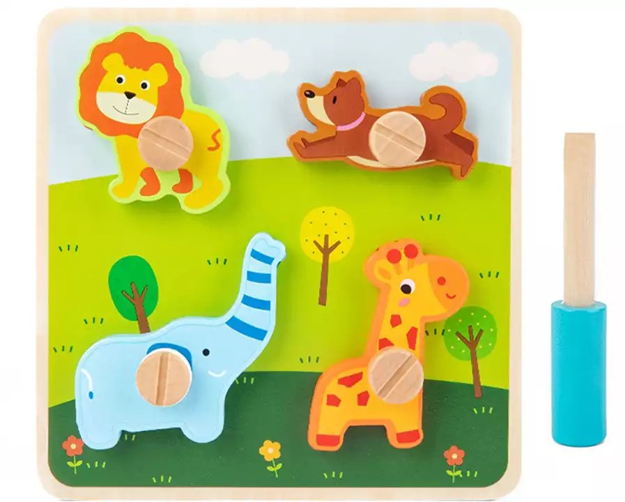 Игра развивающая винтики+отвертка Дикие звери 413-48 дерево