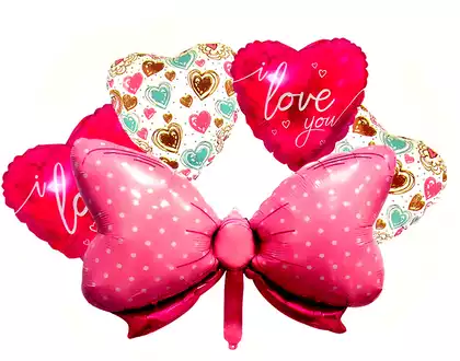 Наб. возд. шар. Бантик (бантик 84*55см-1шт; сердце 45см-4шт) фольга; лента PM 4357D
