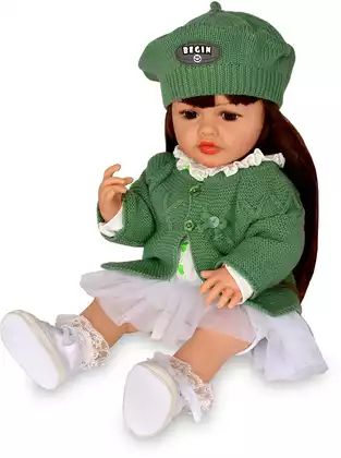 Кукла Реборн 023-1 в платье и зелёной кофточке