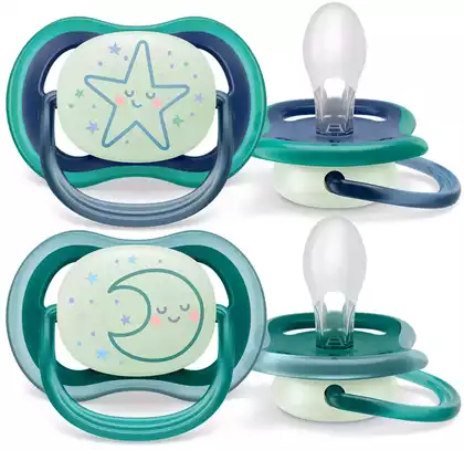 Соска-пустышка силиконовая светящаяся с футляром 6-18 мес, 2 шт. Philips Avent ultra air night SCF376/13