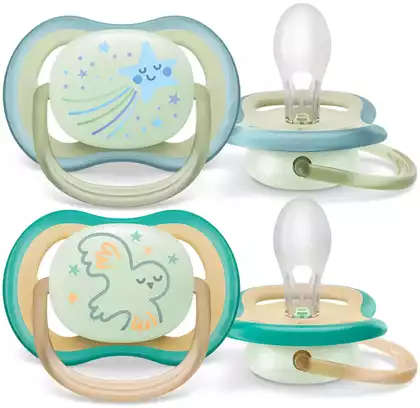 Соска-пустышка силиконовая светящаяся с футляром 0-6 мес, 2 шт. Philips Avent ultra air night SCF376/18
