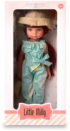 Кукла 91016-J в летнем комбинезоне и шляпе