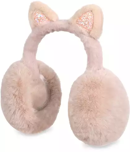 Мягкие Наушники Кошка со стразами бежевые 058D-6282D