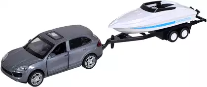 Модель машины 1:43 (11,5см) Porsche Cayenne + Трейлер с катером 67751 Инерционный механизм