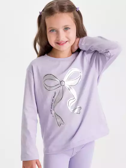 Лонгслив для девочки с фольгированным принтом