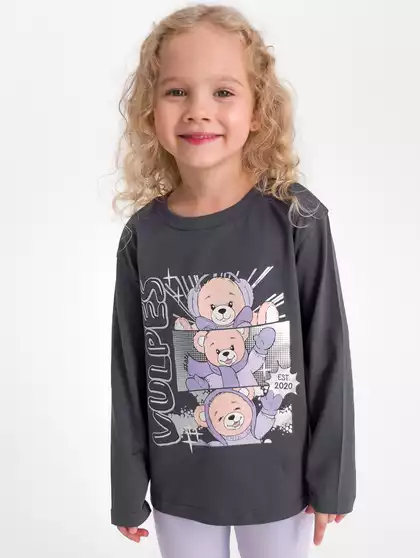 Лонгслив для девочки с фольгированным принтом