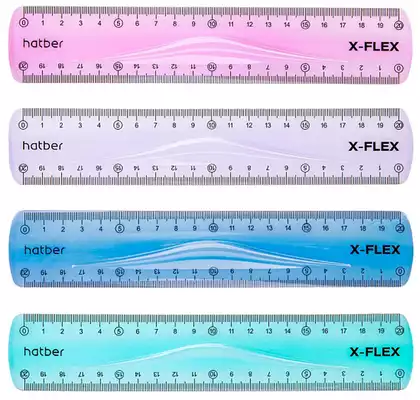 Линейка Пластиковая гибкая 20см Hatber X-Flex цветная-Ассорти- в пакете с европодвесом