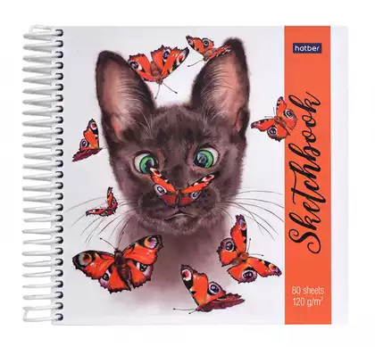 Скетчбук Котик с бабочками 80л 170х170мм 120г на спирали 087794