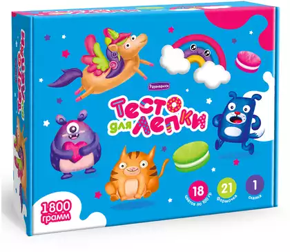 Тесто для лепки 18цв 1800гр 21форма скалка П133
