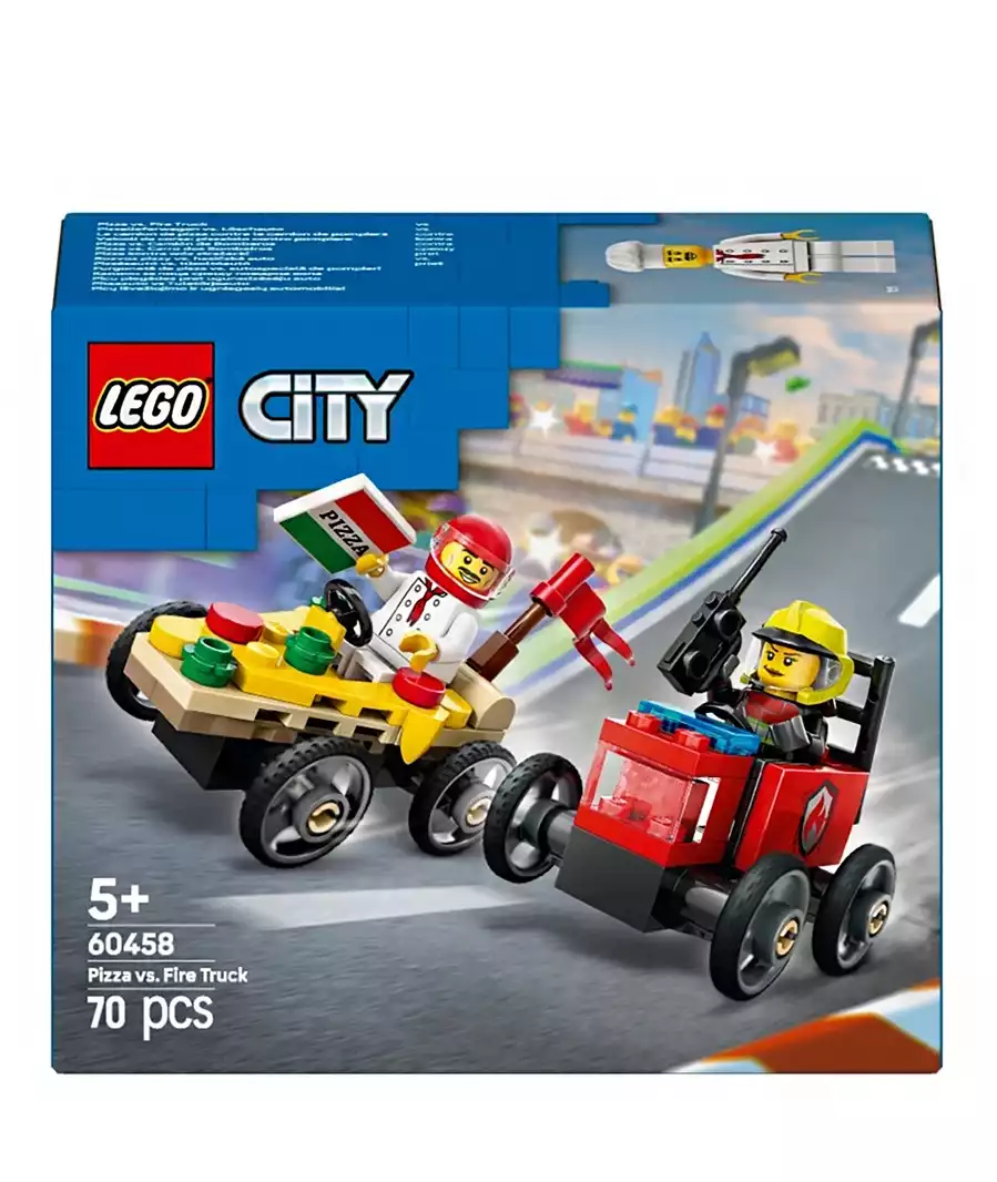 Конструктор Набор гоночных миникаров: Пицца против пожарной машины LEGO CITY, 70 дет.