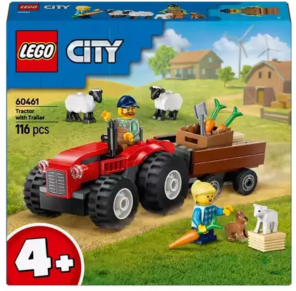 Конструктор Красный фермерский трактор с прицепом и овцами LEGO CITY, 116 дет.