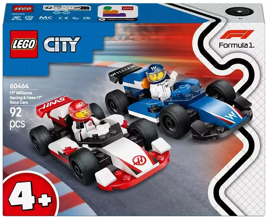 Конструктор Болиды F1 Williams Racing и Haas F1 LEGO CITY, 92 дет.