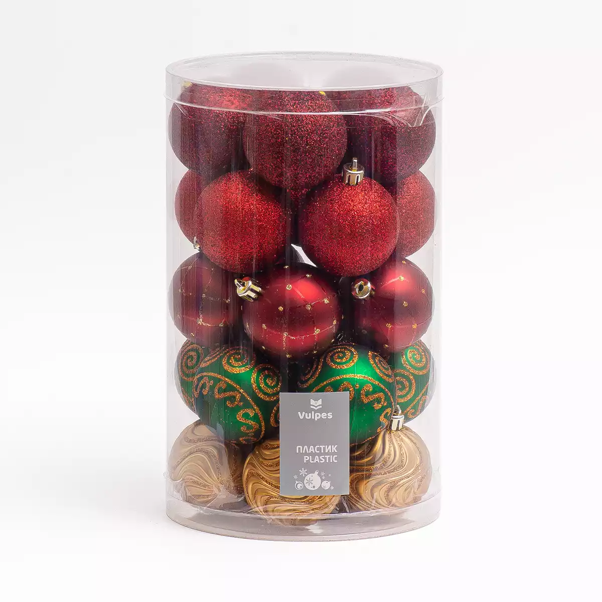 Набор шаров 25 шт 6 см красный,золото,зеленый S05.S06-JG+YG