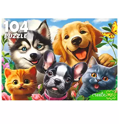 Пазл 104 эл.Селфи четвероногих друзей Ф104-6476 Рыжий Кот