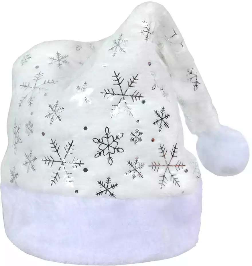 Новогодний колпак белый снежинки серебро 058D-6561D