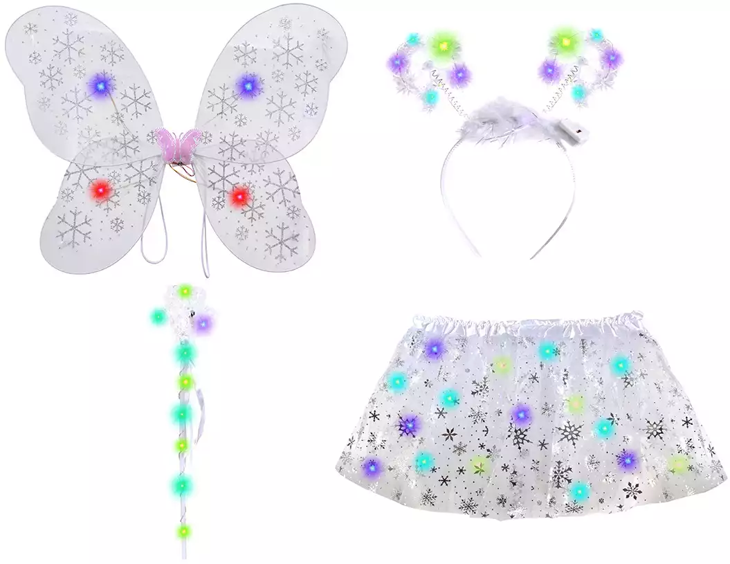 Карнавальный костюм свет (Юбка ,крылья,ободок,палочка) белый снежинка 058D-6589D