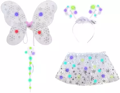 Карнавальный костюм свет (Юбка ,крылья,ободок,палочка) белый снежинка 058D-6589D