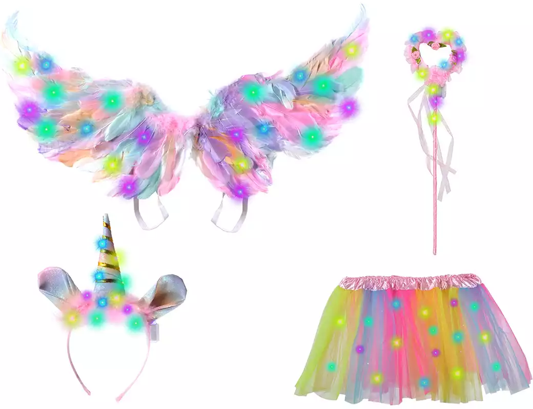 Карнавальный костюм свет (Юбка ,крылья,ободок,палочка) цветной единорог 058D-6590D