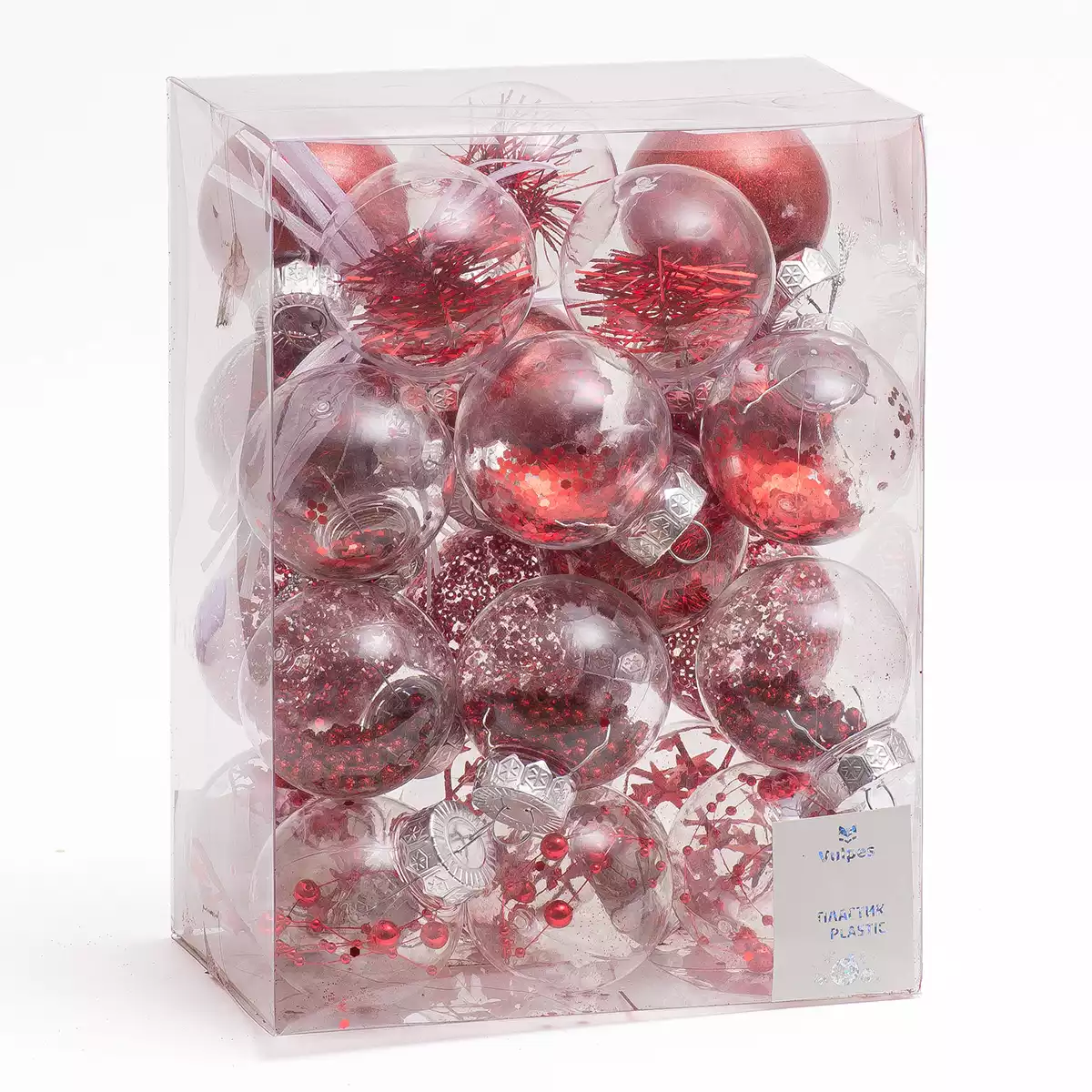 Набор шаров 24 шт 6 см прозрачный красный 058D-6648D