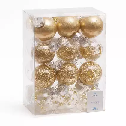 Набор шаров 24 шт 6 см прозрачный золото 058D-6649D