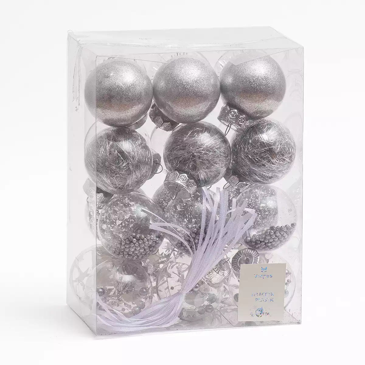 Набор шаров 24 шт 6 см прозрачный серебро 058D-6650D