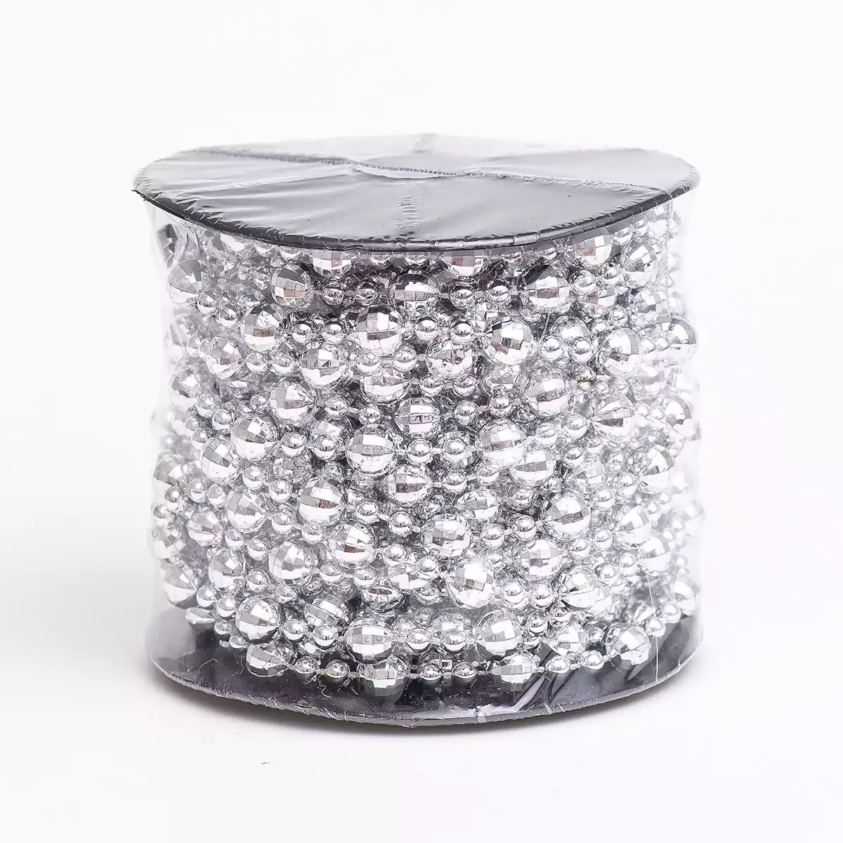 Новогодние бусы 10 м серебрянные шарики грани на катушке 058D-6794D