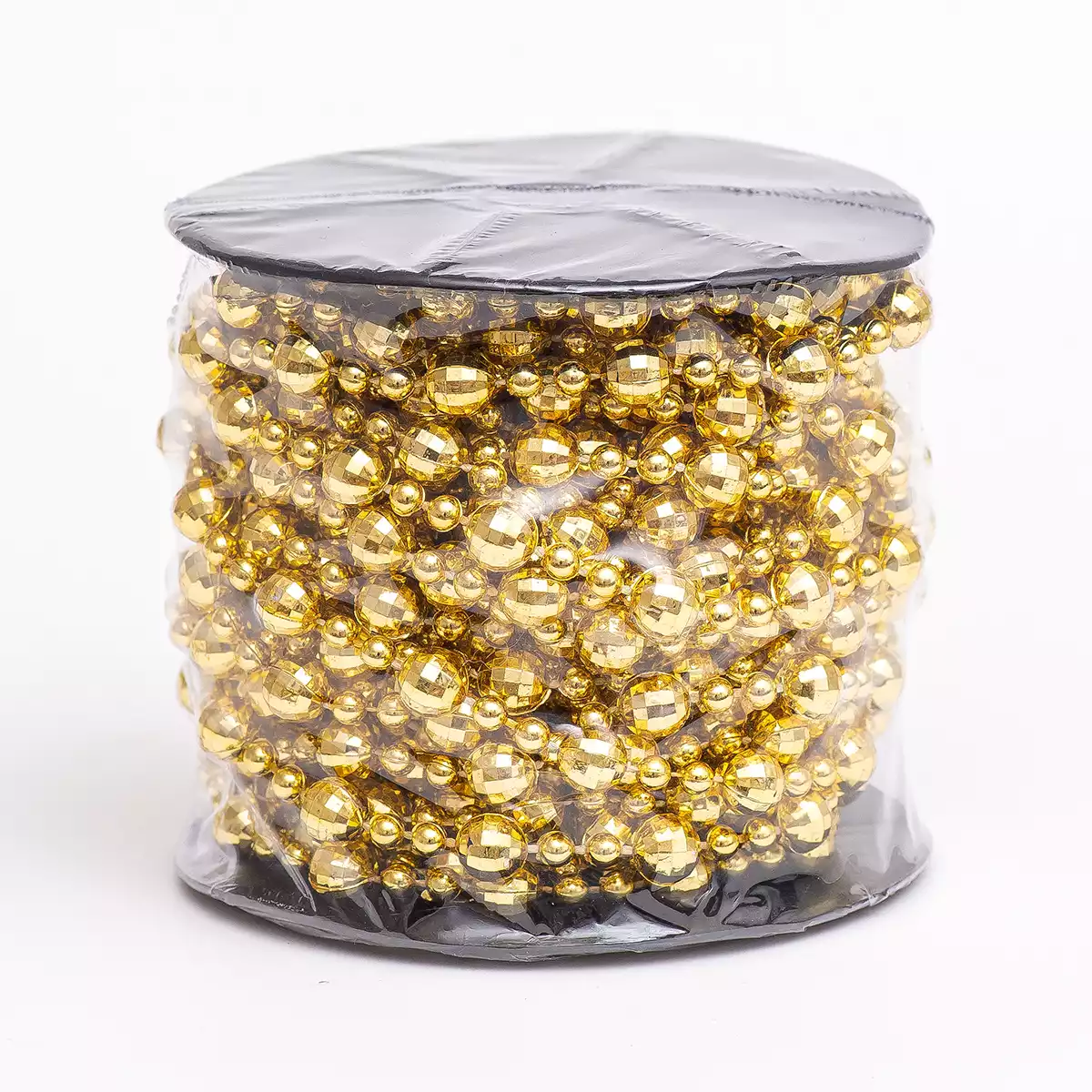 Новогодние бусы 10 м золотые шарики с гранями на катушке 058D-6795D