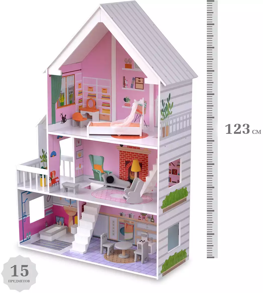 Дом для куклы DH641 деревянный с набором мебели в/к