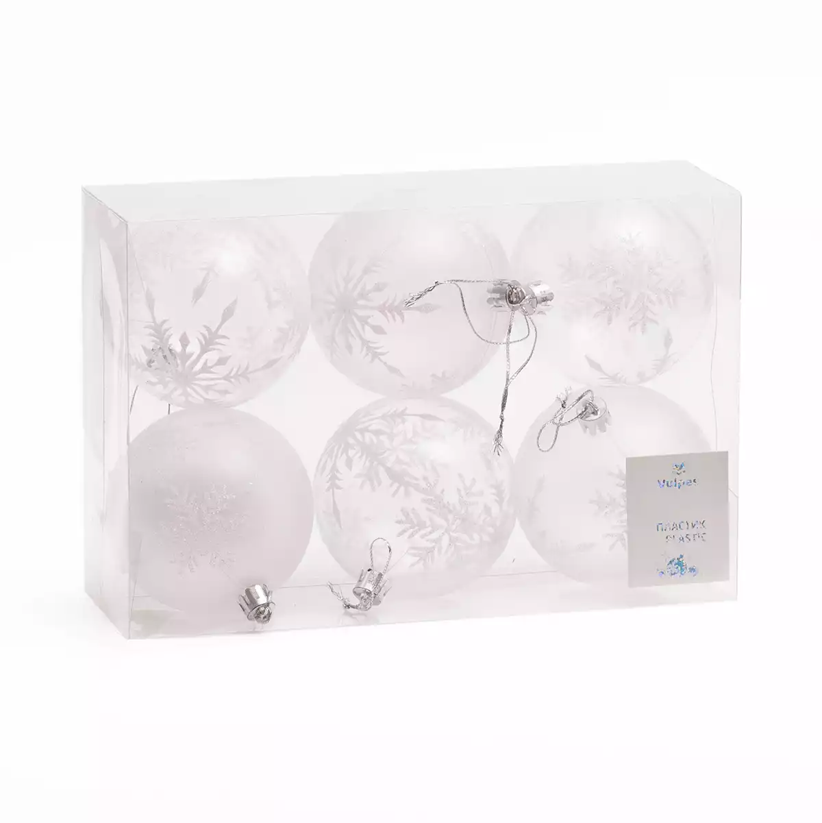 Набор шаров 6 шт 8 см лед со снегом 058D-6847D