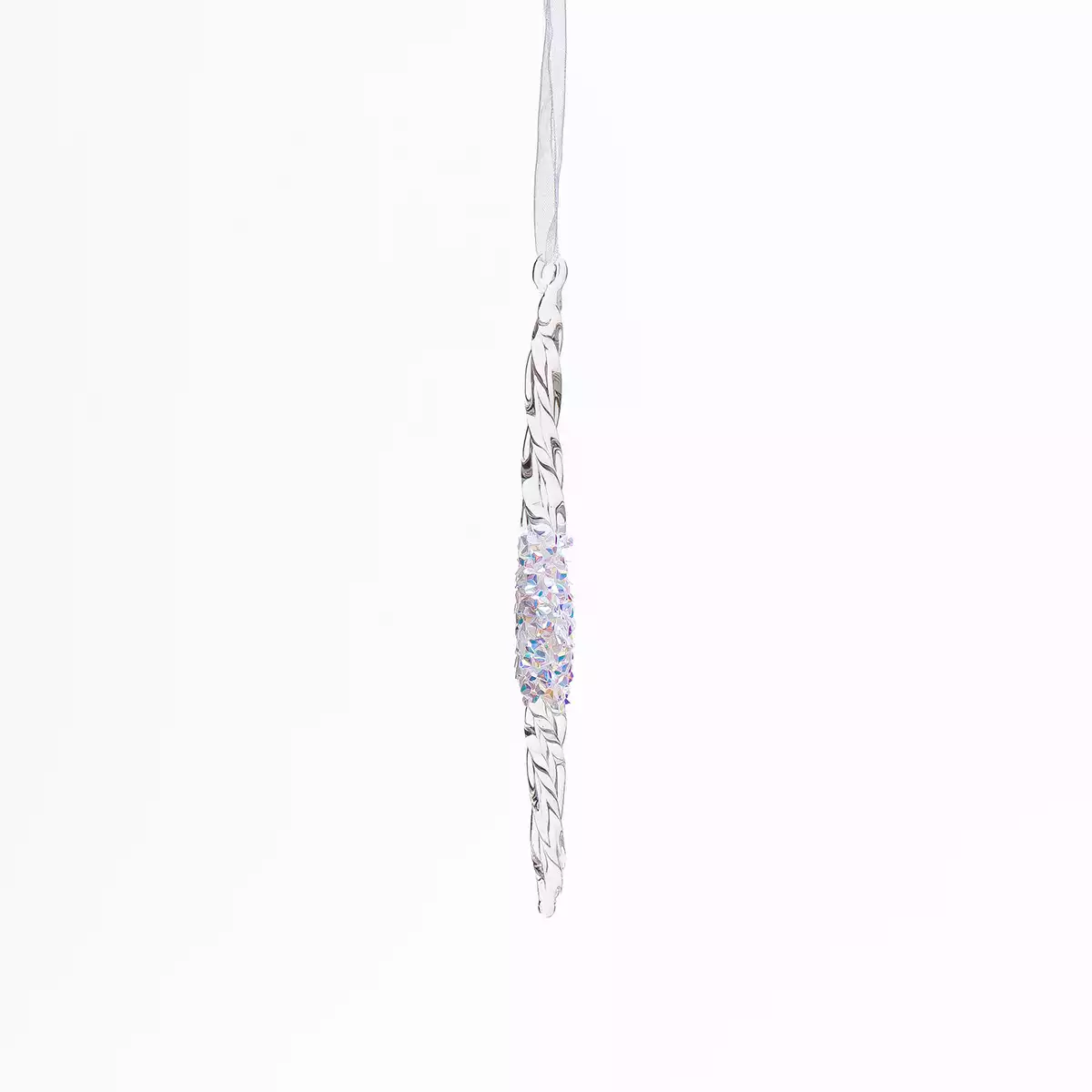 Новогодняя фигурка 14 см стекло сосулька лед с глиттером 058D-6842D