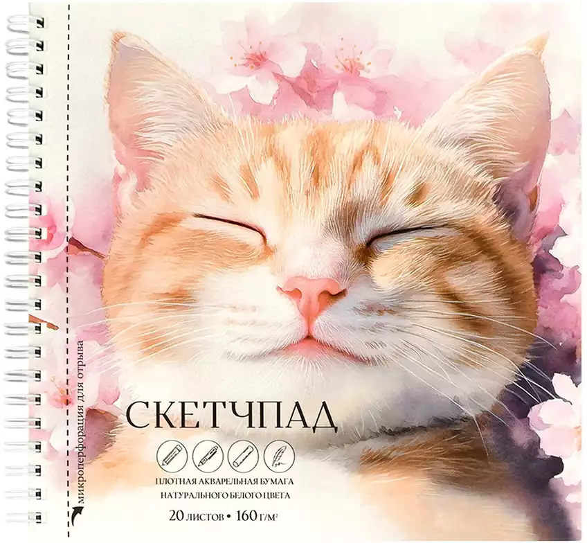 Скетчпад СПЯЩИЙ КОТ 20л 195х195мм рисовальная бумага 160г 70147