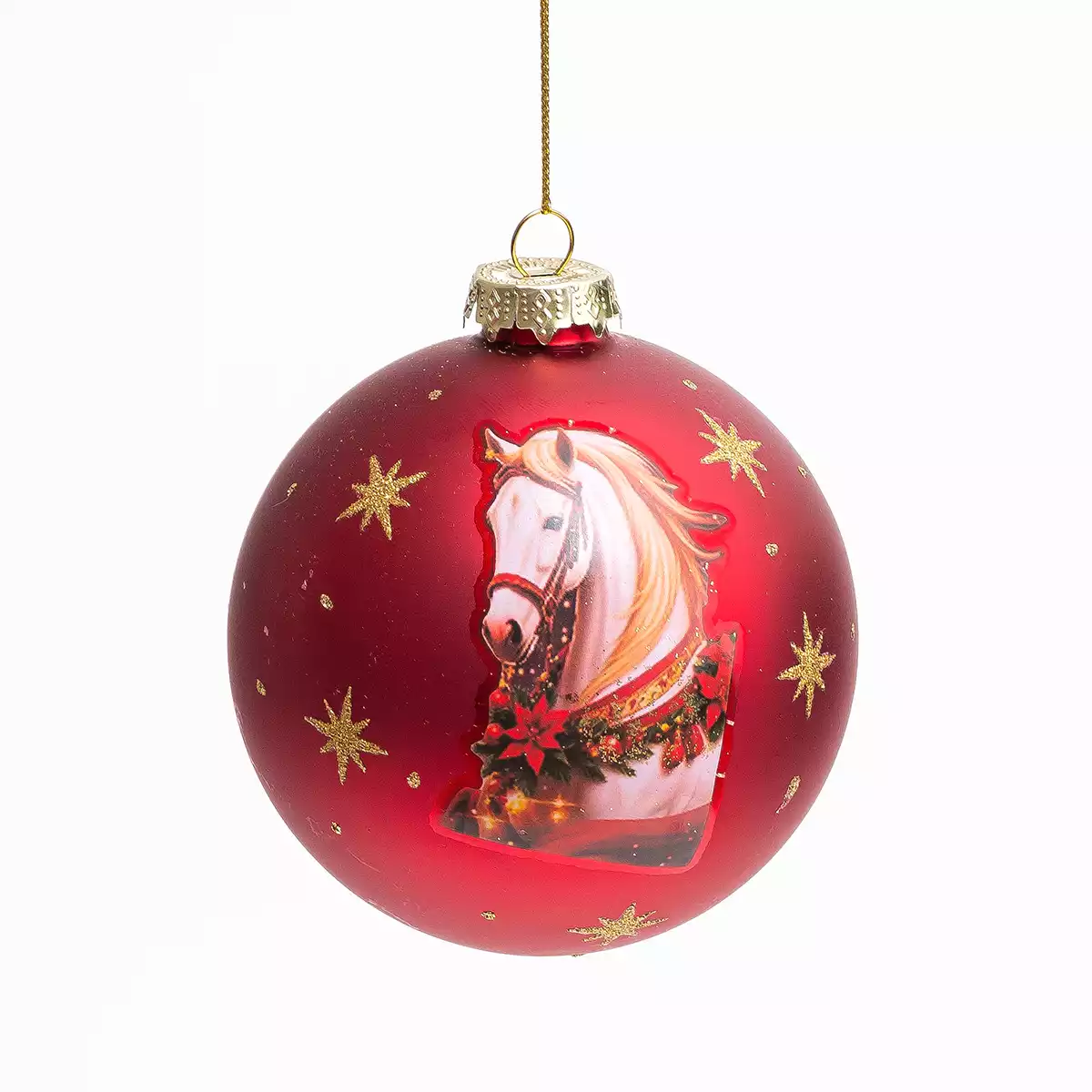 Новогодний шар стеклянный 10 см золото Лошадь 058D-7130D