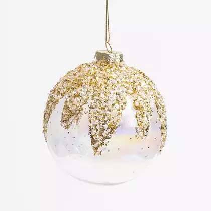 Новогодний шар стеклянный 10 см лед золото 058D-7134D