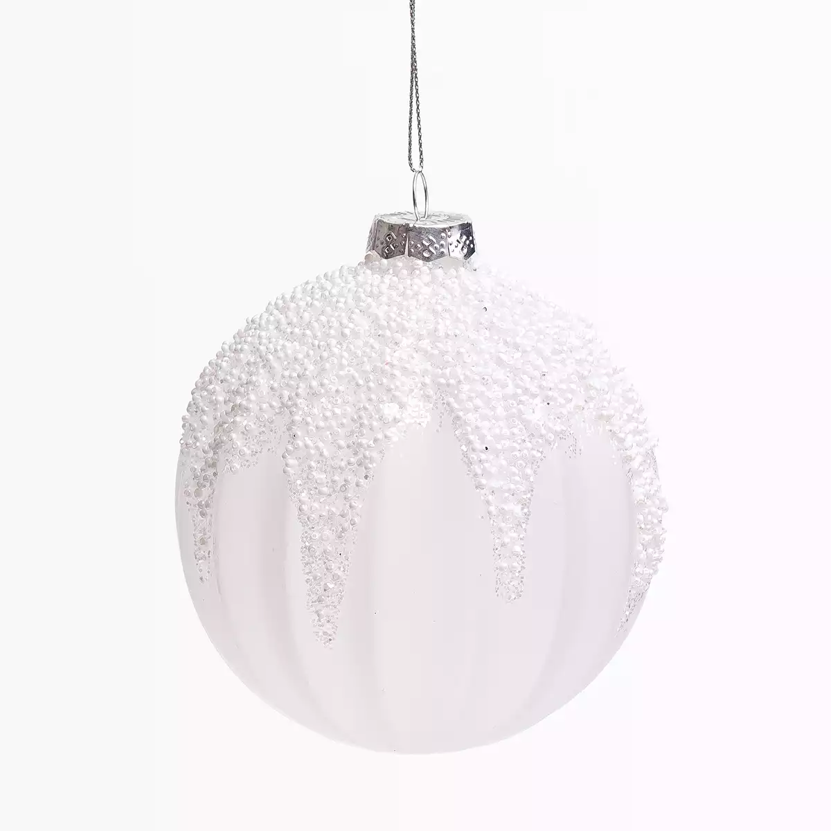Новогодний шар стеклянный 10 см лед снег 058D-7136D