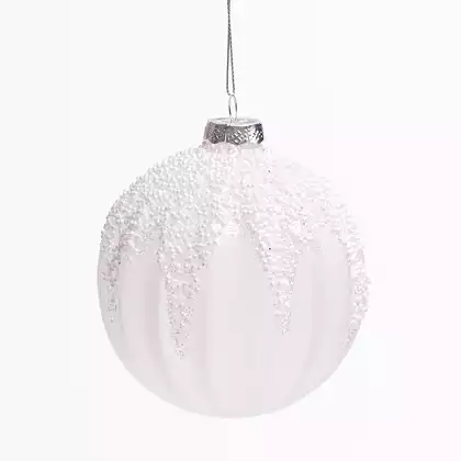 Новогодний шар стеклянный 10 см лед снег 058D-7136D