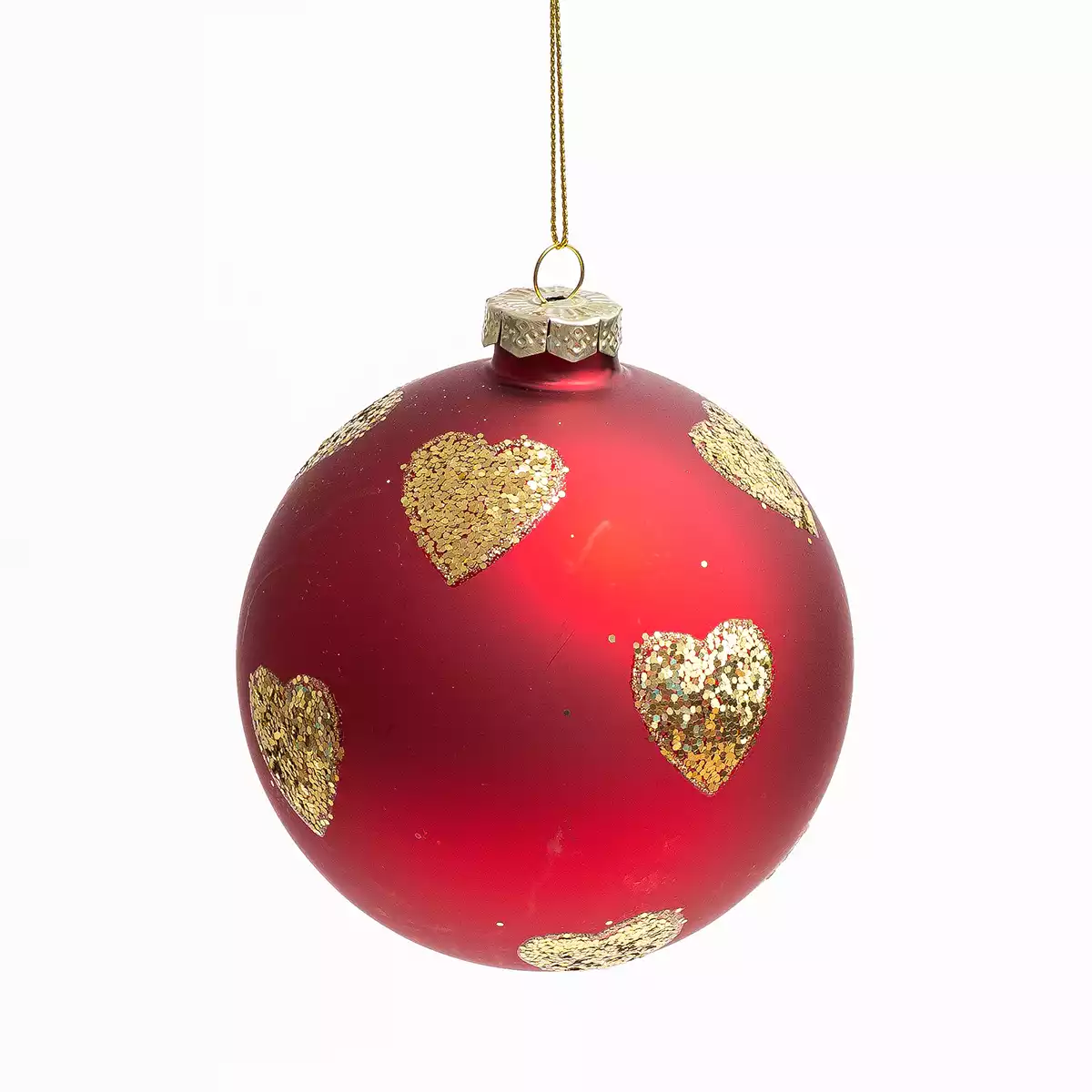 Новогодний шар стеклянный 10 см красный сердца 058D-7144D
