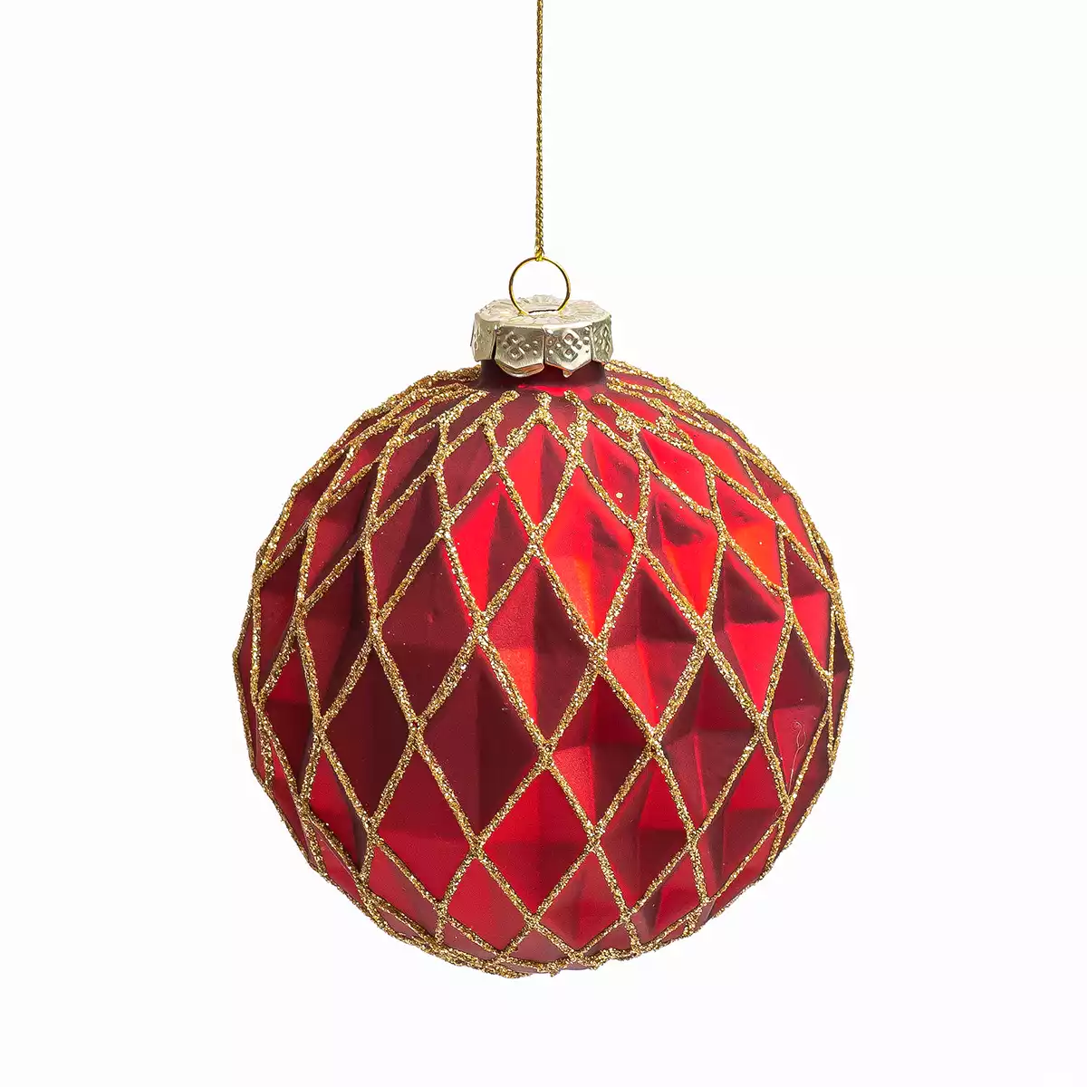 Новогодний шар стеклянный 10 см красный ромбы 058D-7148D