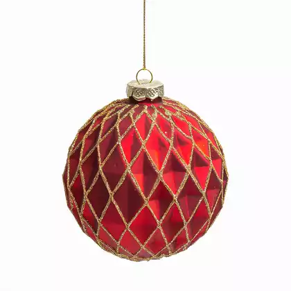 Новогодний шар стеклянный 10 см красный ромбы 058D-7148D