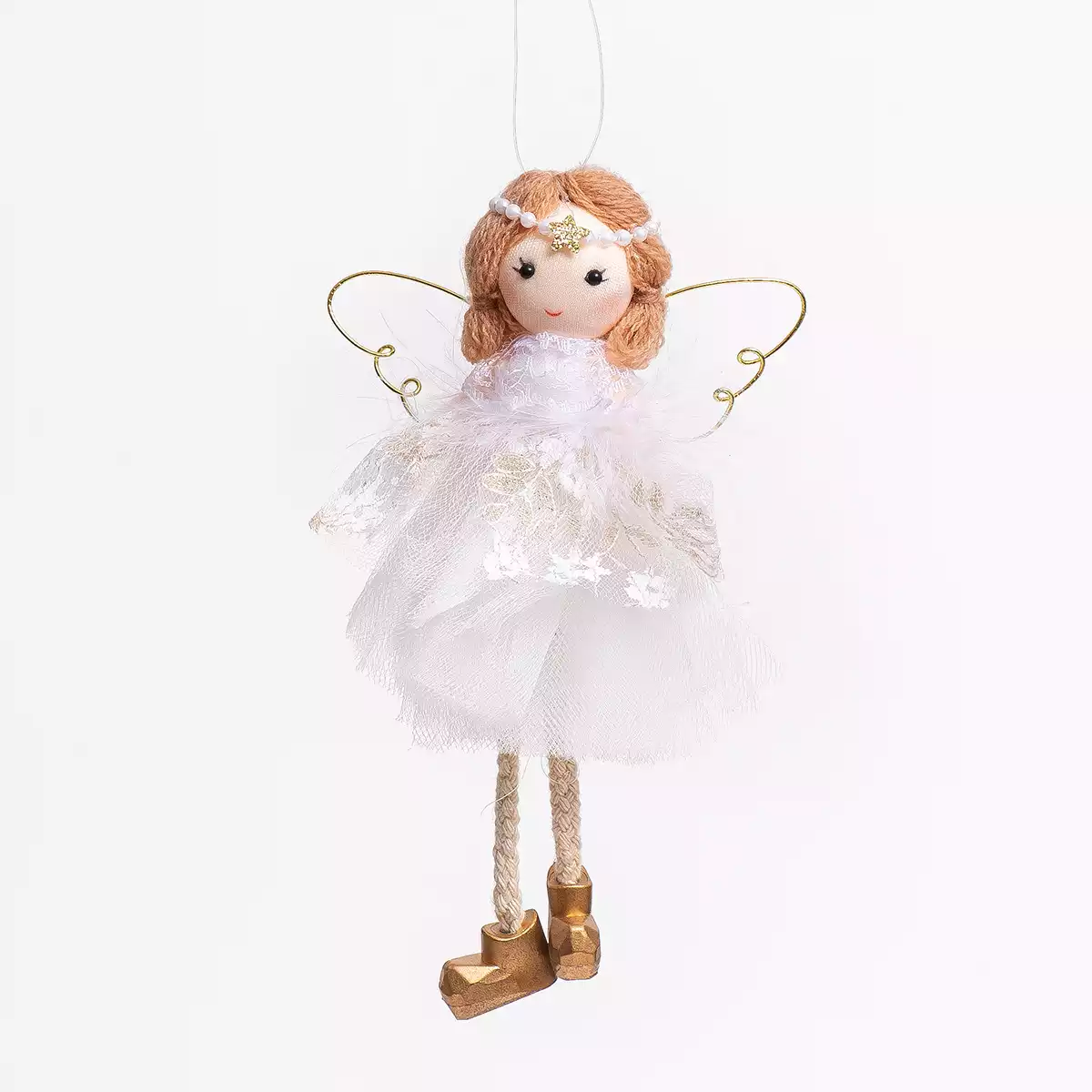 Новогодняя фигурка 16 см фея белый с золотом на подвесе MU-25XP222