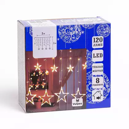 Светодиодная гирлянда 3х1 звезды 120 Led теплый белый IP20 от сети VUL30