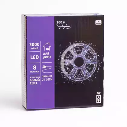 Гирлянда НИТЬ хвойная лапа 100 м 3000 led холодный белый,от сети , зеленый шнур