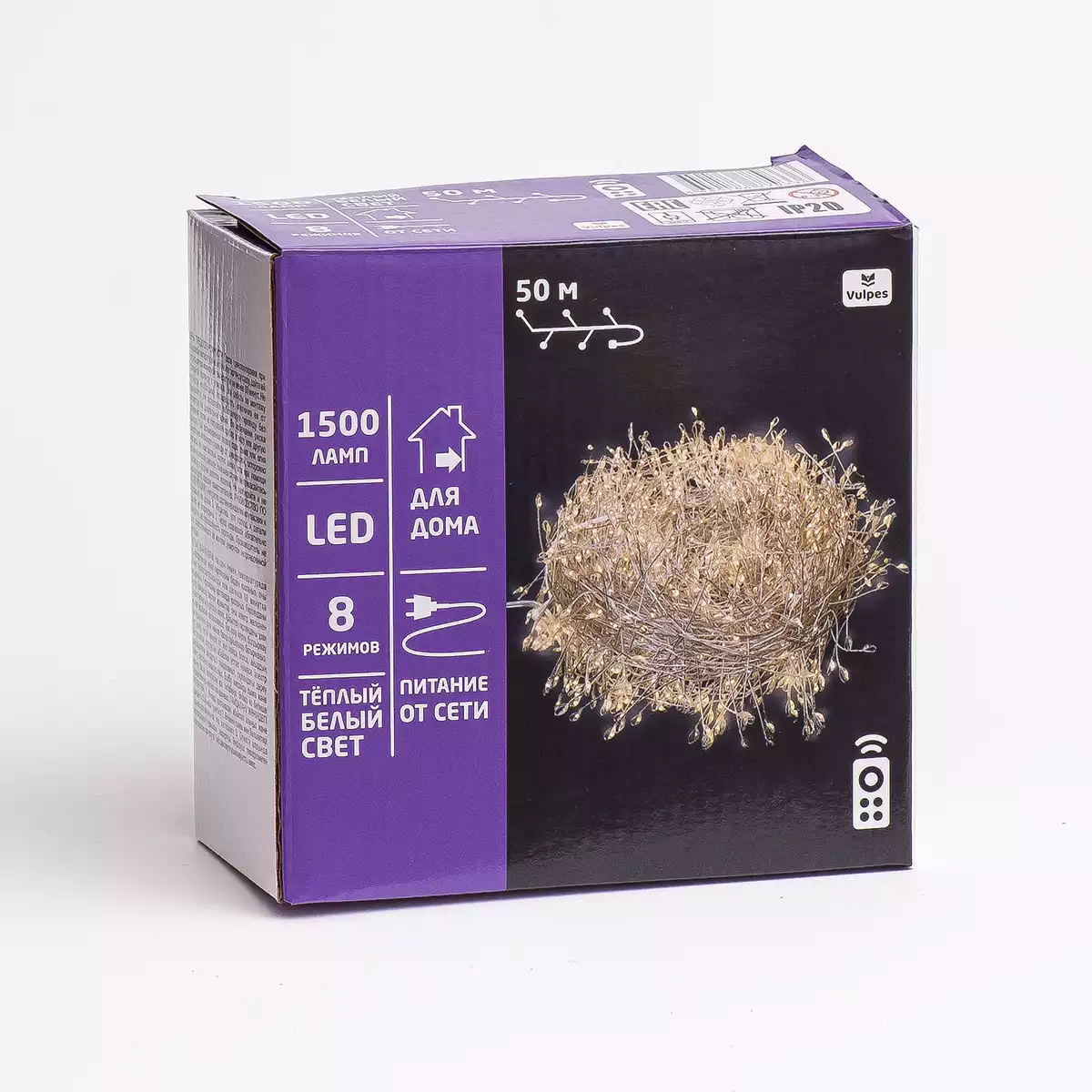 Гирлянда НИТЬ хвойная лапа 50 м 1500 Led теплый белый, от сети, прозрачный шнур IP44