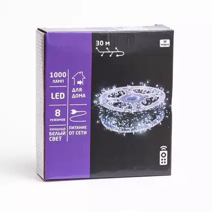 Гирлянда НИТЬ хвойная лапа 30 м 1000 Led холодный белый,от сети, зеленый шнур