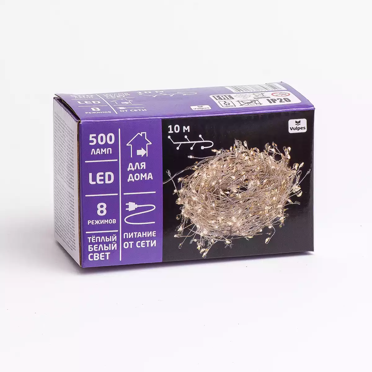 Гирлянда НИТЬ хвойная лапа 10 м 500 led теплый белый,от сети, прозрачный шнур