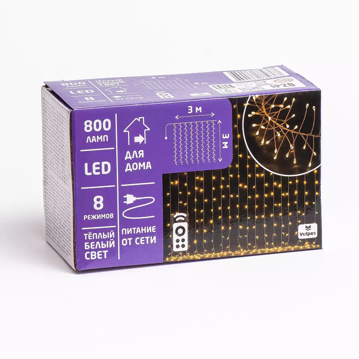 Гирлянда ШТОРА 3х3 800 led теплый белый ,от сети, прозрачный шнур